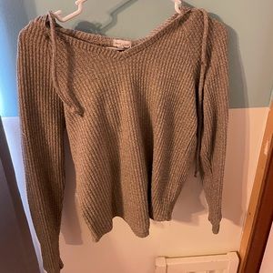 Hooded beige knit sweater